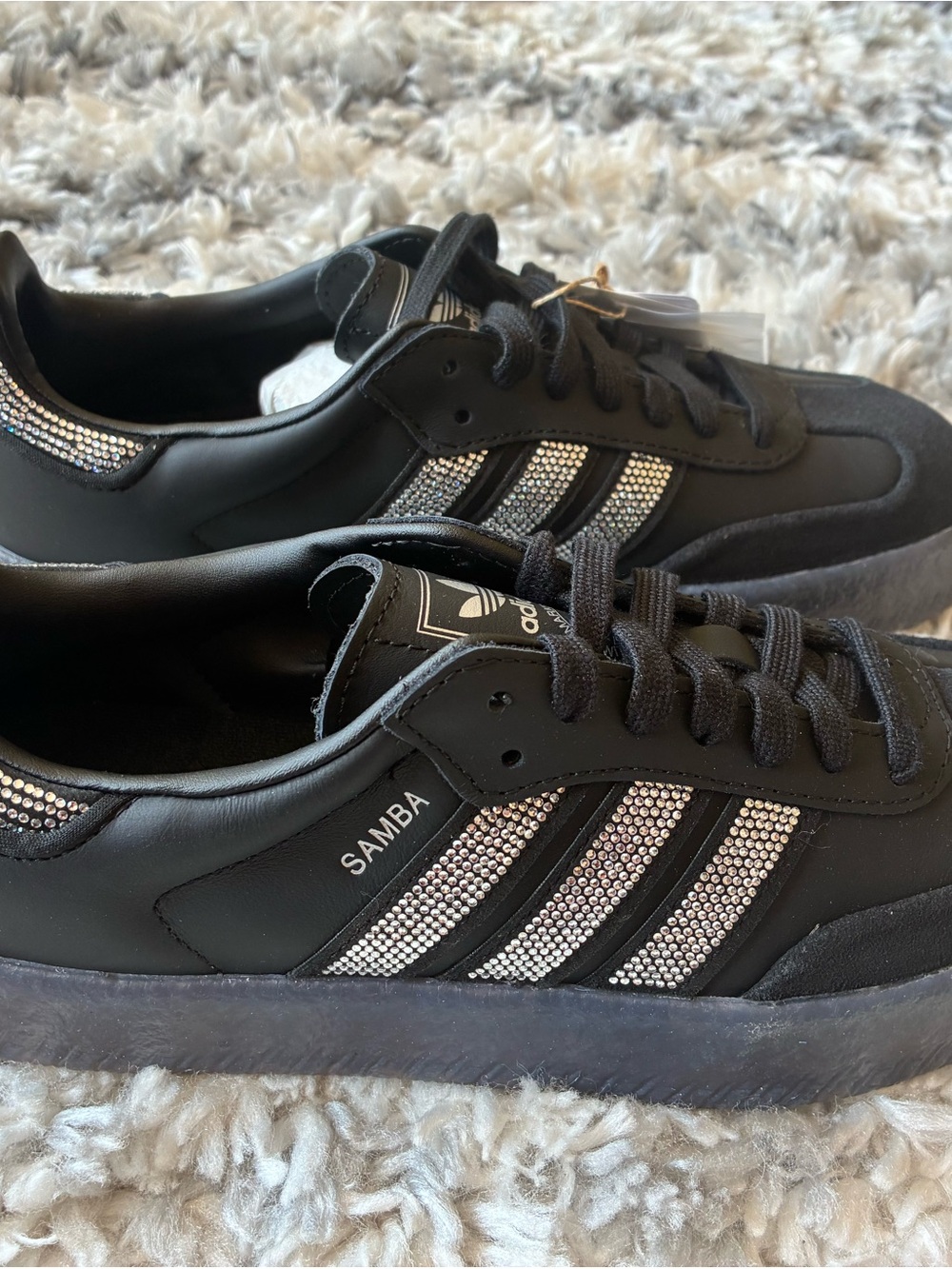 adidas Samba Black Sneakers with Rhinestone Stripes